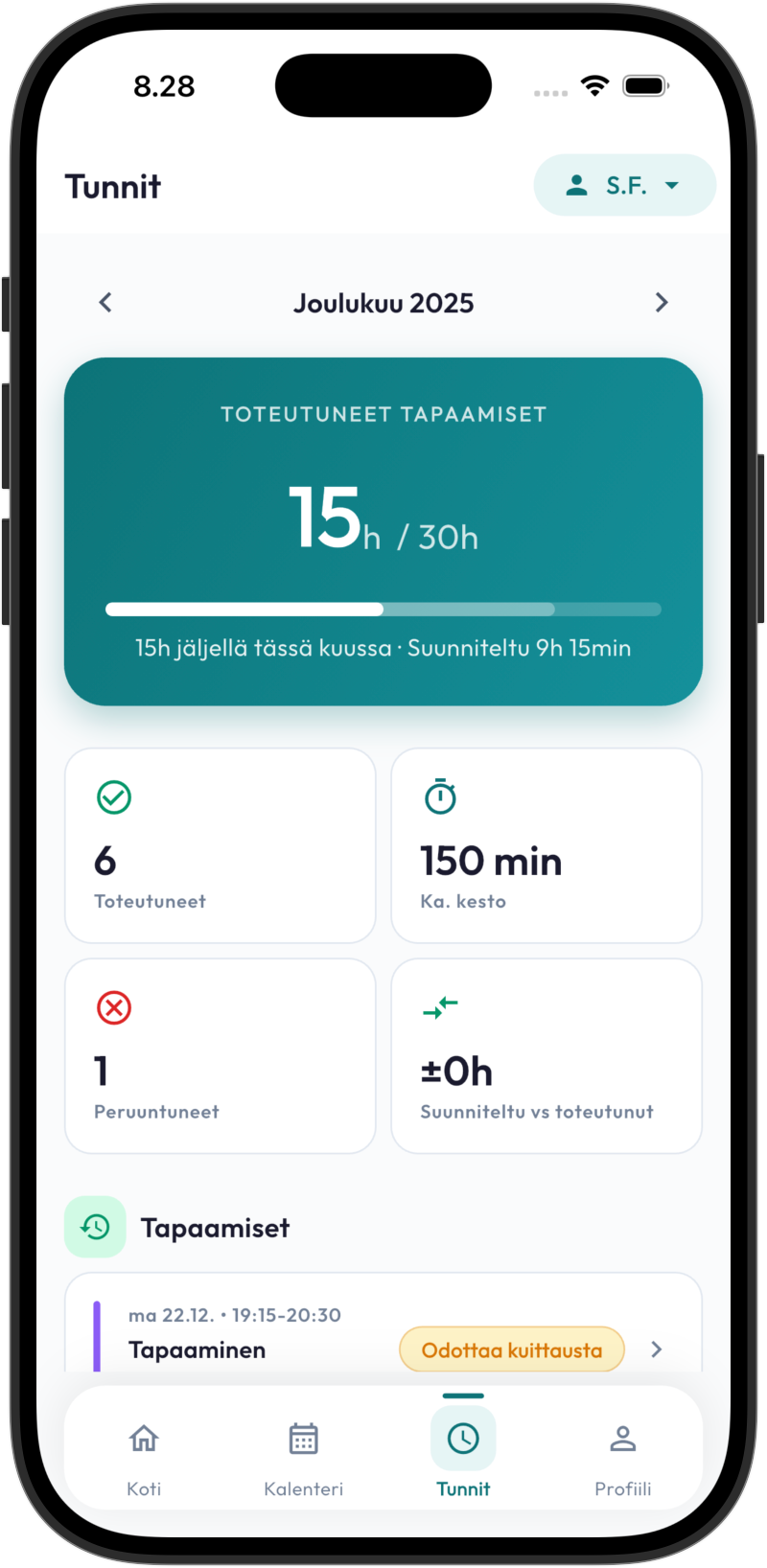 Tuntiseuranta - AvuLoki sovelluksen näkymä